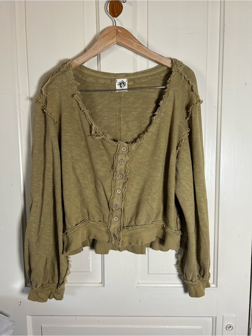 Free People Golden Road Button Down Cropped Raw Edge Knit Cardigan Medium